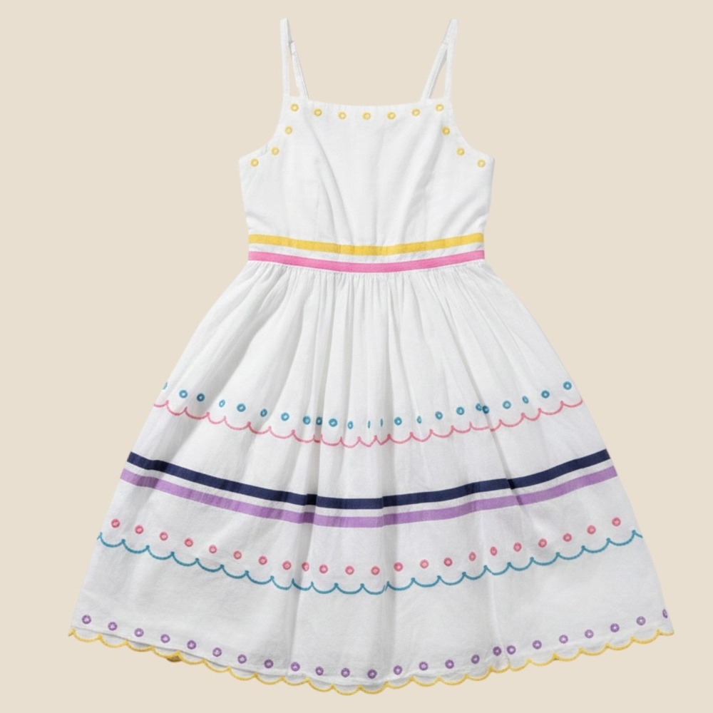 Boden Girls White Embroidered Scallop Hem Sundress Multi Color Size 11-12Y 152cm